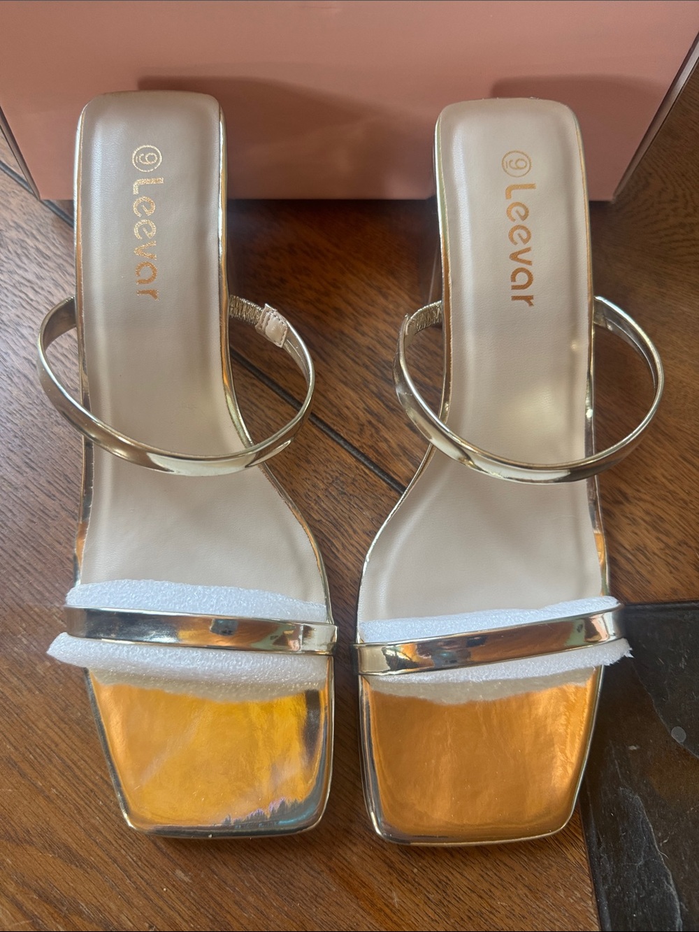 Women's Metallic Gold Strappy Square-Toe Heels